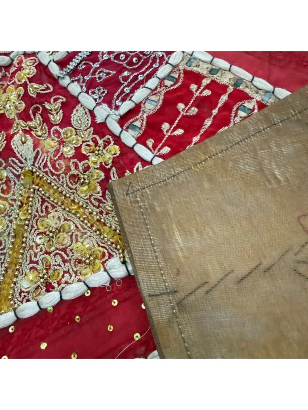 Vintage Handmade Red Patchwork Tapestry Wall Hanging Embroidered Sequins Boho